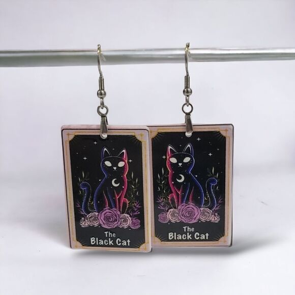 🐈‍⬛The Black Cat Card Earrings🐈‍⬛ (2-A033) - Picture 1 of 7